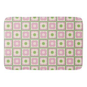 Tapete De Banheiro Padrão Xadrez Floral Retro Rosa e Verde
