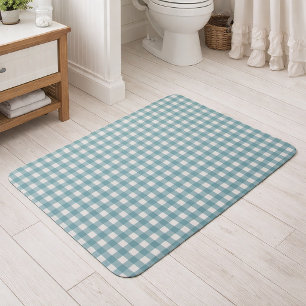 Tapete De Banheiro Padrão Xadrez Ginga Azul e Branco Minimal