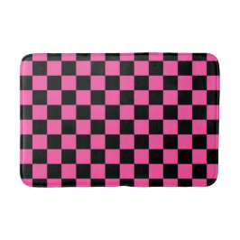 Tapete De Banheiro Padrão xadrez preto e rosa