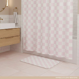 Tapete De Banheiro Padrão Xadrez Rosa Moderno