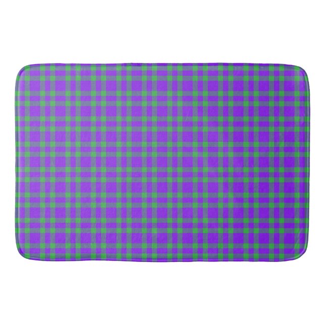 Tapete De Banheiro Padrão Xadrez Verde Roxo (Frente)