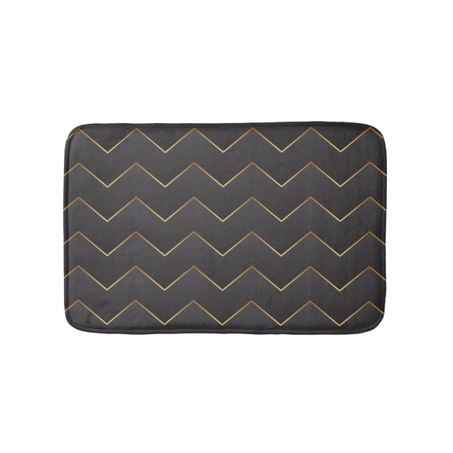 Tapete De Banheiro Padrão Zig Zag Chevron Dourado (frente)