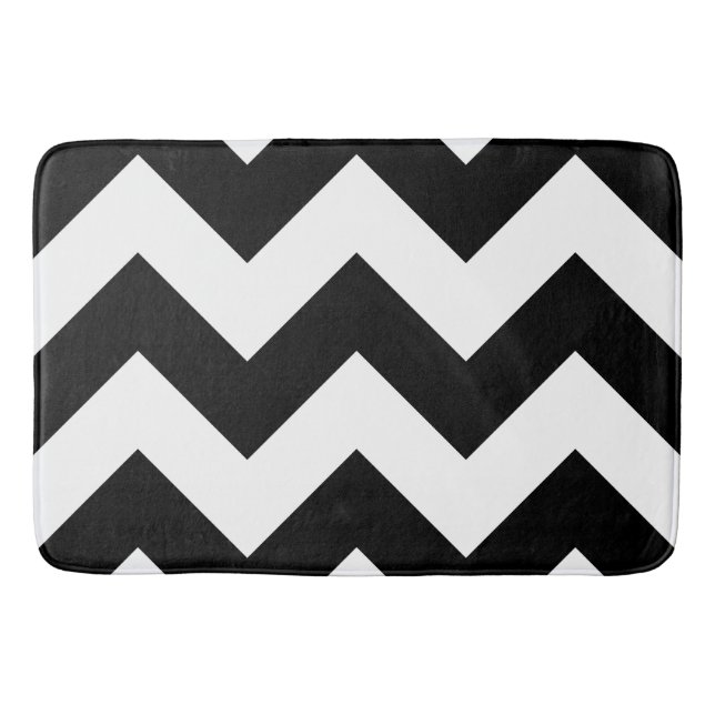 Tapete De Banheiro Padrão Zigzag amplo preto e branco (Frente)