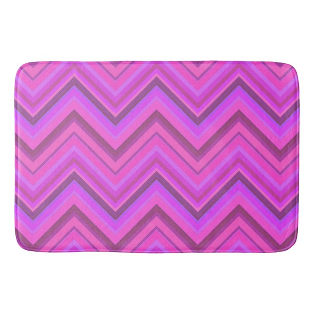 Tapete De Banheiro Padrão zigzag de listras rosa (Frente)