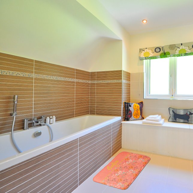 Tapete De Banheiro Padrões de aquarelas cor-de-rosa laranja amarelo (Criador carregado)