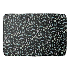 Tapete De Banheiro Padrões de Folha Botânica Tradicional em Preto