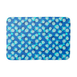 Tapete De Banheiro Padrões de lírio de água, Turquesa, Azul e Branco