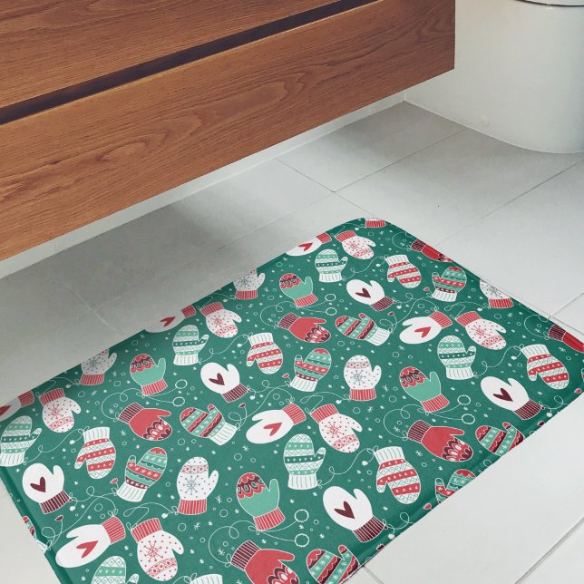 Tapete De Banheiro Padrões de Mittens de Natal Cozy no inverno (Winter Mittens Bath Mat)