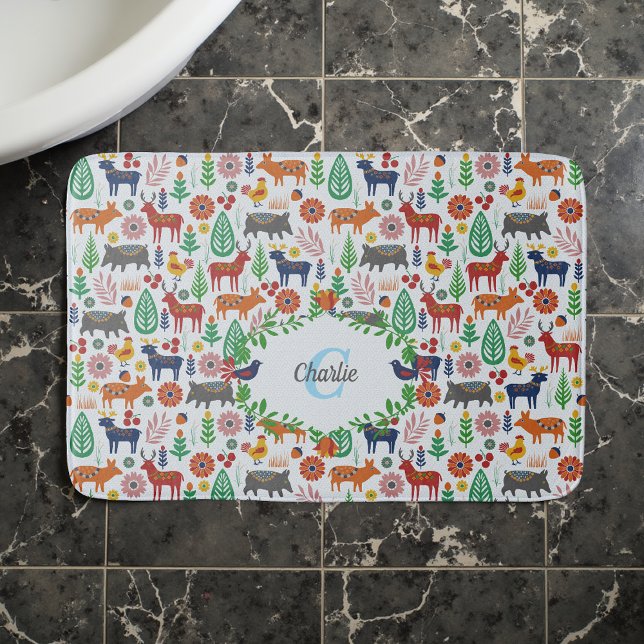 Tapete De Banheiro Padrões do Monograma de Arte Folicular Escandinávi (Criador carregado)