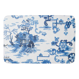 Tapete De Banheiro Pagoda Chinoiserie Clássica Azul e Branca