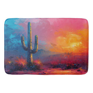 Tapete De Banheiro Paisagem Colorida do Deserto de Pintura de Cactus