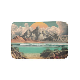 Tapete De Banheiro Paisagem Surrealista de Oceano e Montanha com Onda