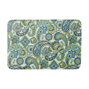 Tapete De Banheiro Paisley Azul e Verde