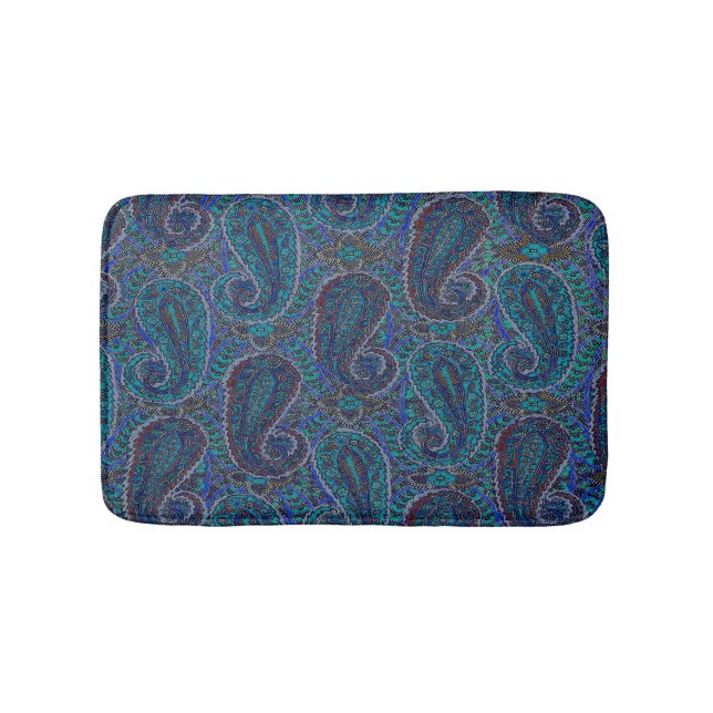 Tapete De Banheiro Paisley Blue Indian Boho Art Pattern (frente)