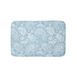 Tapete De Banheiro Paisley, branco e azul-bebê