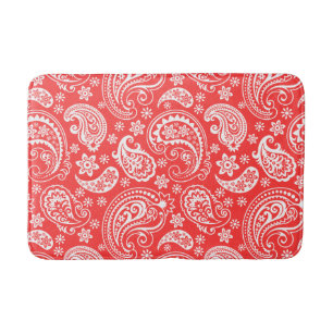 Tapete De Banheiro Paisley do Ikat, branco e coral