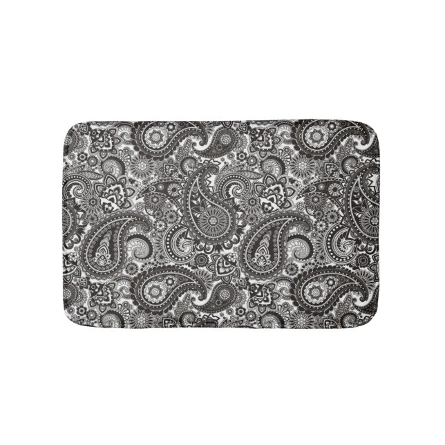 Tapete De Banheiro Paisley preto e branco (frente)