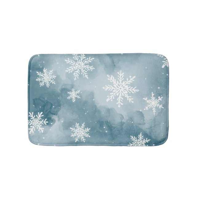 Tapete De Banheiro Pale Blue Snowflakes Watercolor Winter (frente)