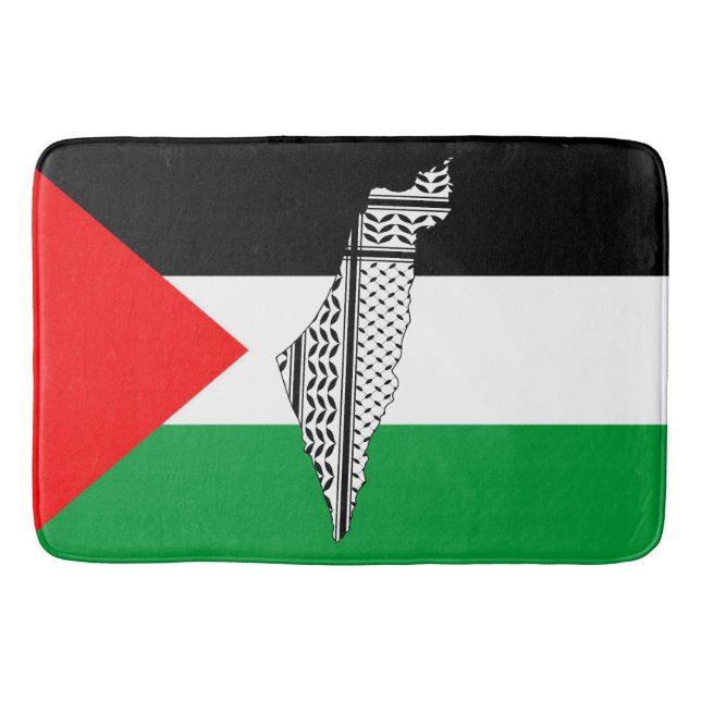 Tapete De Banheiro Palestina - Bandeira e Mapa com Padrão Keffiyeg (Frente)