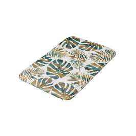 Tapete De Banheiro Palha, folhas tropicais com padrão dourado, pincel