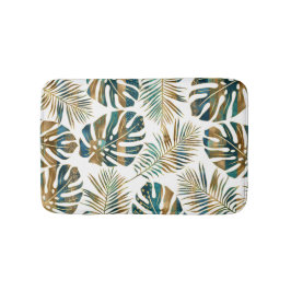 Tapete De Banheiro Palha, folhas tropicais com padrão dourado, pincel