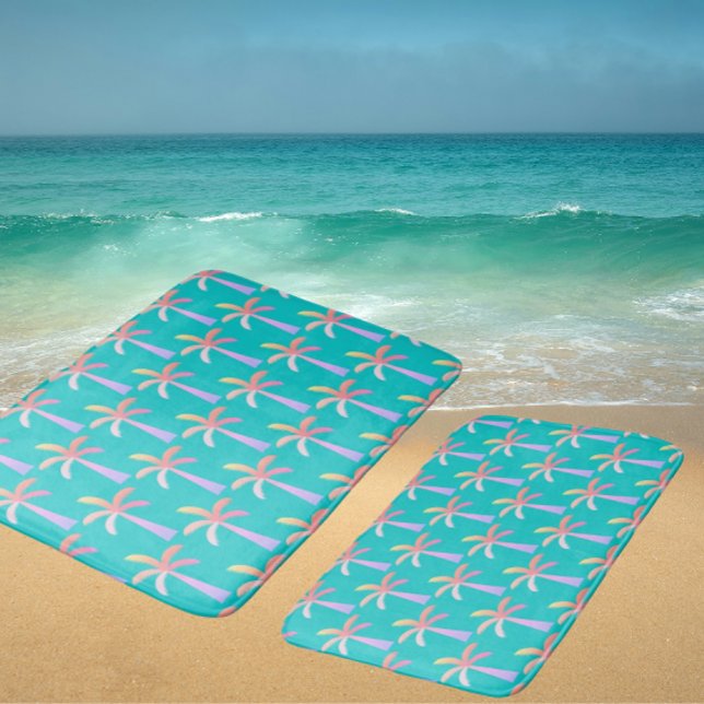 Tapete De Banheiro  Palm Springs Caribbean Blue Tropical Palm Tree (Colorful palm tree bath mats in 3 sizes)