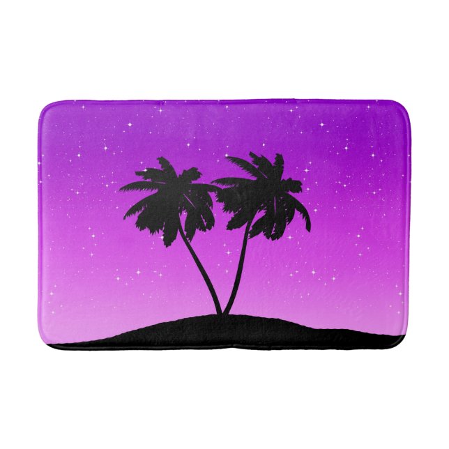 Tapete De Banheiro Palm Tree Silhoule Contra Roxo (Frente)