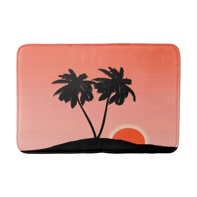 Tapete De Banheiro Palm Tree Silhoule Contra Sunset Orange (Frente)
