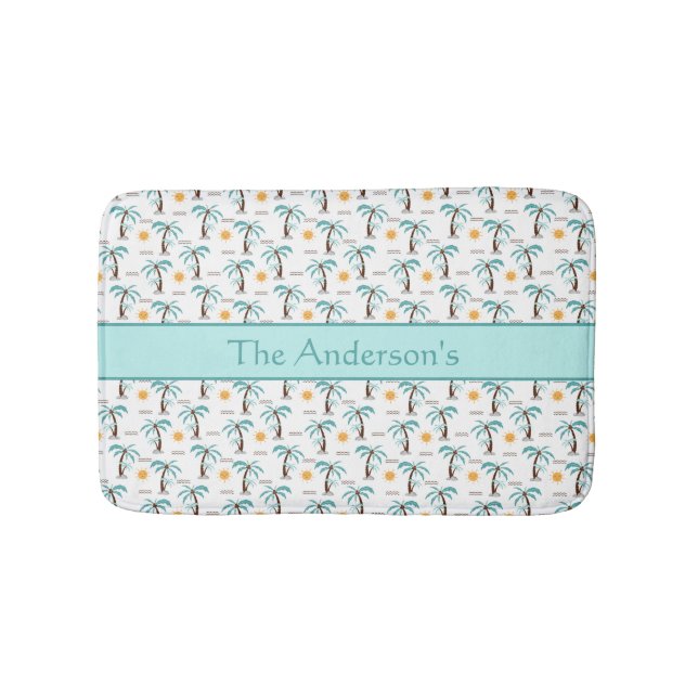Tapete De Banheiro Palmeira Tropical Personalizada Sol Teal  (frente)