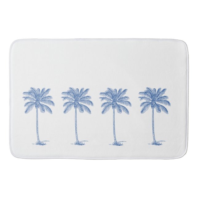 Tapete De Banheiro Palmeiras de Palmo Azul e Branco da Costa (Frente)