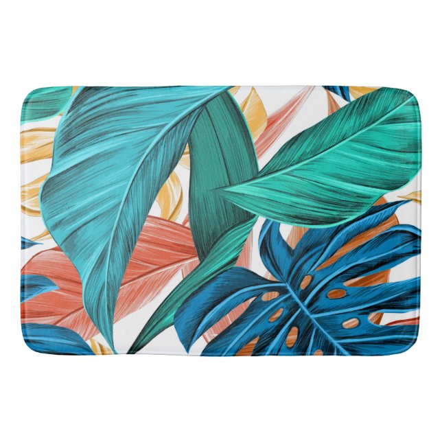 Tapete De Banheiro Palmeiras e folhas exóticas tropicais (Frente)