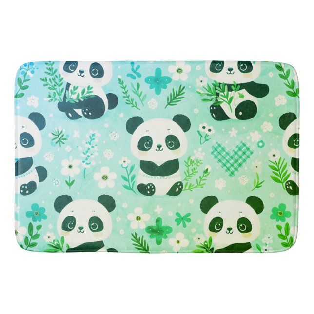 Tapete De Banheiro Panda Bear Pattern Green Impressão (Frente)