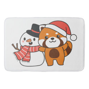 Tapete De Banheiro Panda Vermelha Com Neve No Inverno Para O Natal