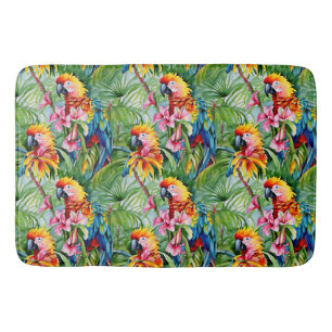 Tapete De Banheiro Papagaios de cor clara e flores tropicais