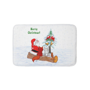 Tapete De Banheiro Papai Noel com Raposa e Esquilo do Coelho