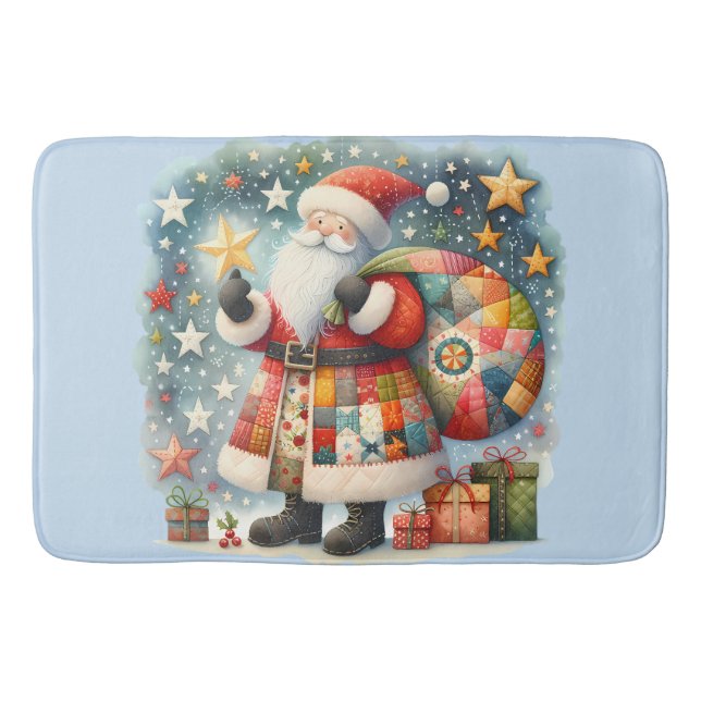Tapete De Banheiro Papai Noel de Patchwork Acolchoado com Estrelas de (Frente)