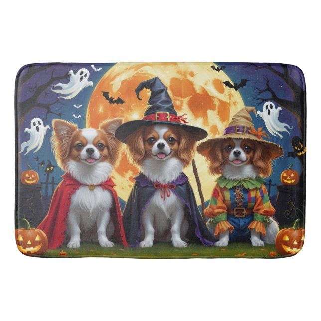 Tapete De Banheiro Papillon Dogs Pumpkin Halloween Engraçado