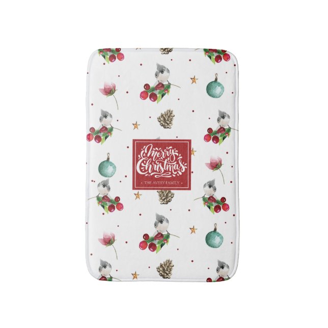 Tapete De Banheiro Parabéns de Natal de Pássaros Personalizados (Frente Vertical)