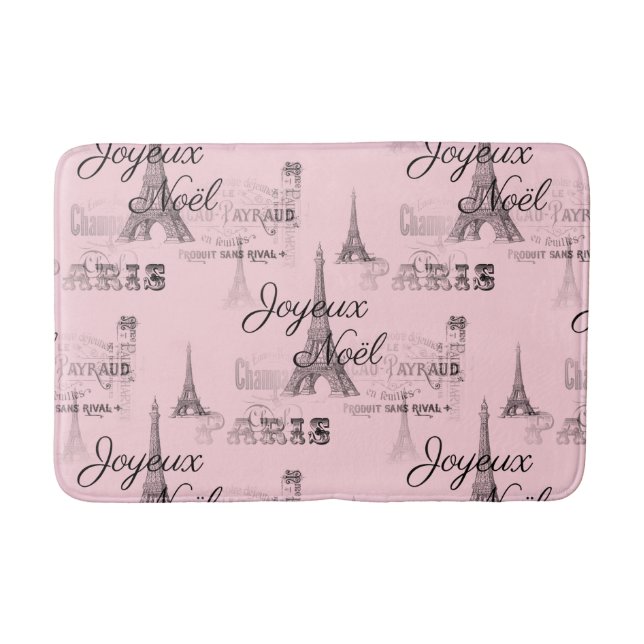 Tapete De Banheiro Paris Joyeux Noel Christmas Black and Pink Bathmat (Frente)