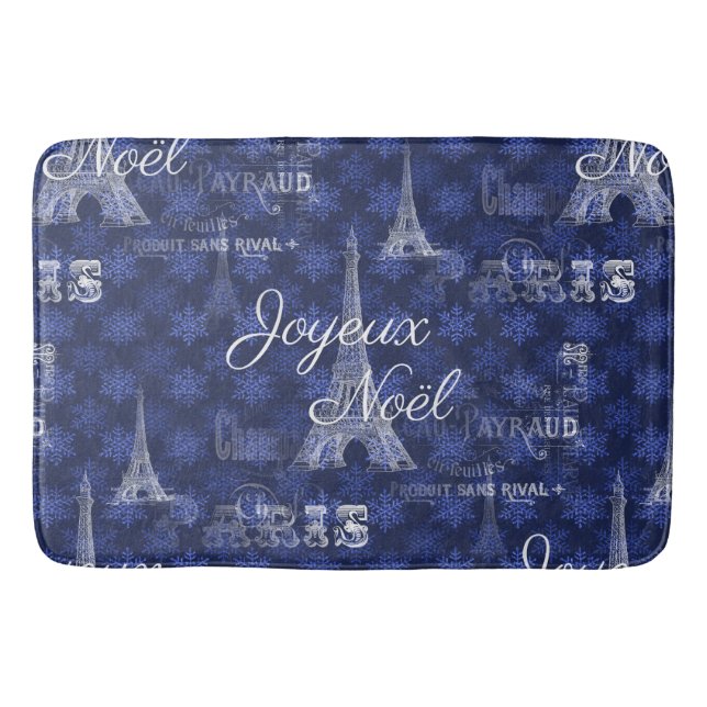 Tapete De Banheiro Paris Joyeux Noel Christmas Blue Bathmat (Frente)