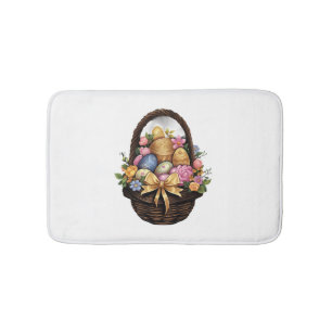 Tapete De Banheiro Páscoa Dia Páscoa Cesta de Ovos Coloridos Flores
