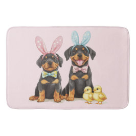 Tapete De Banheiro Páscoa Rottweiler Cães Coelhinhos