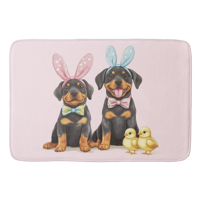 Tapete De Banheiro Páscoa Rottweiler Cães Coelhinhos (Frente)