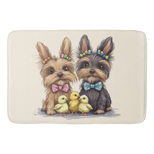Tapete De Banheiro Páscoa Yorkshire Terrier Dogs (Frente)