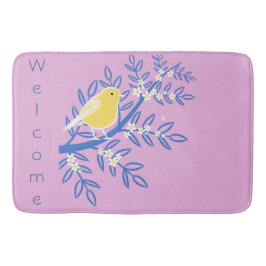 Tapete De Banheiro Pássaro Canário Amarelo Denim Azul A Rosa