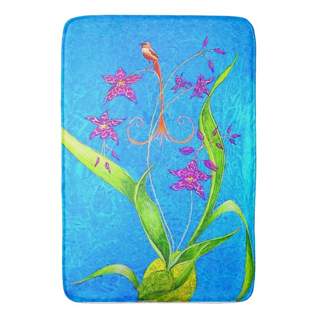 Tapete De Banheiro Pássaro Orquídeo bonito (Frente Vertical)