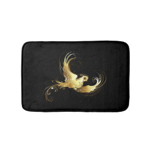 Tapete De Banheiro Pássaro ouro sobre fundo preto