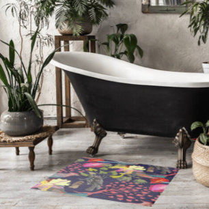 Tapete De Banheiro Pássaros do Paraíso com Padrão Floral e Árvores em
