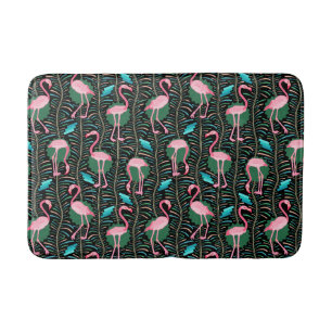Tapete De Banheiro Pássaros Flamingo Rosa 20s Deco Ferns Padrão Preto