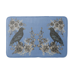 Tapete De Banheiro Pássaros Negros Raven ou Crow com Rosa Bath Mat